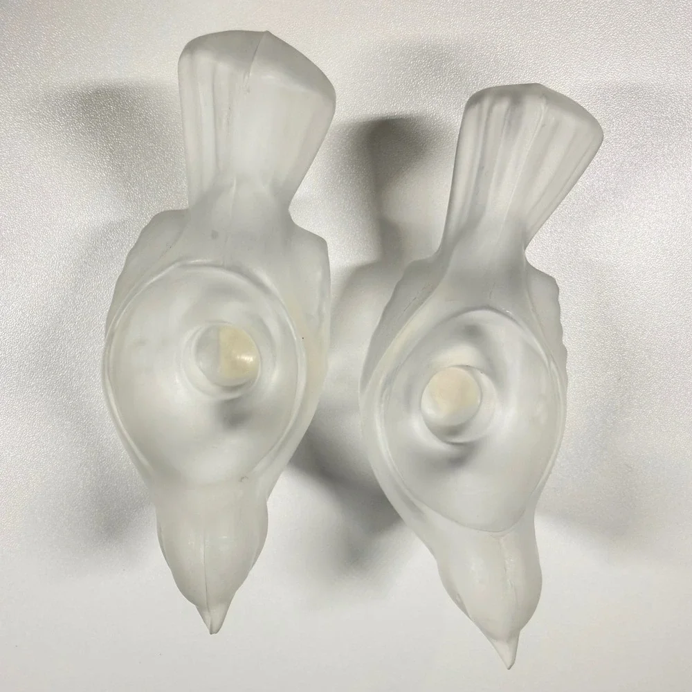 2 SASAKI Crystal Japan Frosted Glass Bird Candle Holders Set Vintage Satin 5